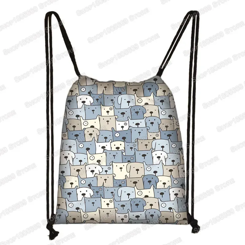 kawaii dessin animé chien chat sac à dos femmes sacs à cordon toile sac à bandoulière pour voyage filles sac à dos sacs de rangement porte-chaussures