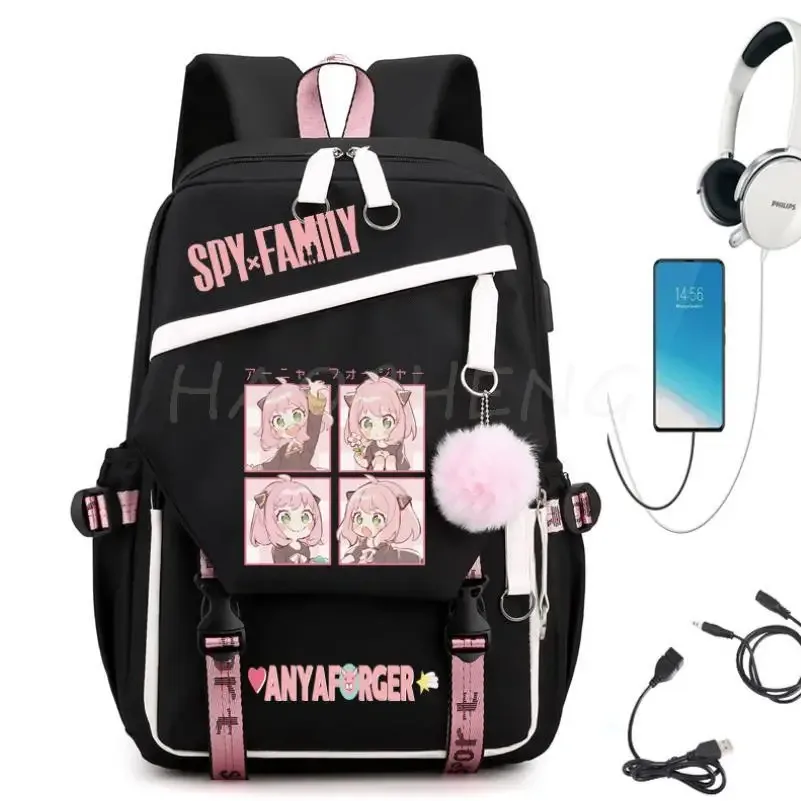 sac à dos familial éventuelles y x pour adolescents, charge usb, rose, voyage, sac à dos en toile pour étudiants, anya forger, cartables pour garçons et filles
