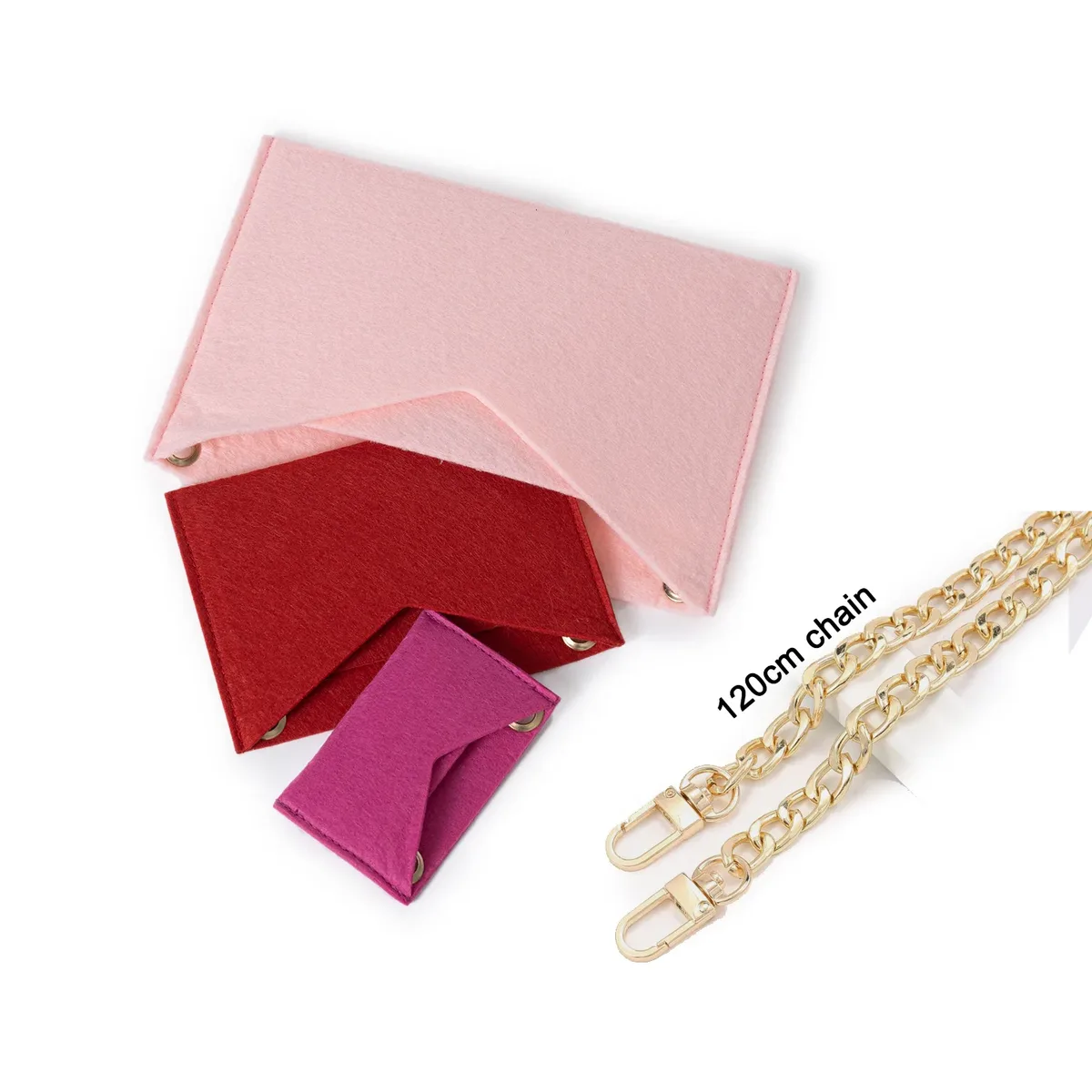 organisateur en feutre pour sac à main, insert kirigami de 3 pièces avec chaîne dorée, sac bandoulière, pochette kirigami, insert organisateur pour sac à enveloppe.