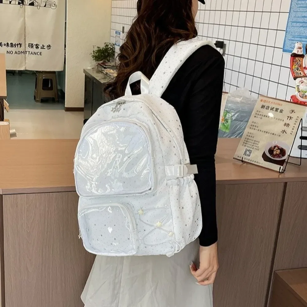 sac à dos pour ordinateur portable en tissu oxford, sac à dos en nylon imprimé étoile y2k, harajuku, grande capacité, transparent, itabag pour femmes