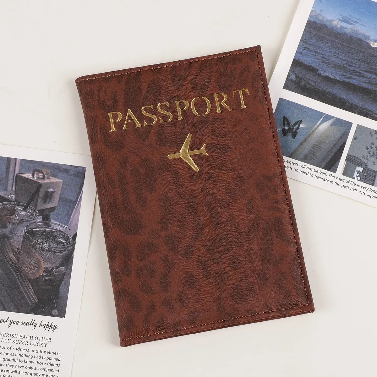 étui de couverture de porte-passeport de voyage imprimé léopard pour femmes, couverture de passeport de billet de carte en cuir pu, accessoires de protection