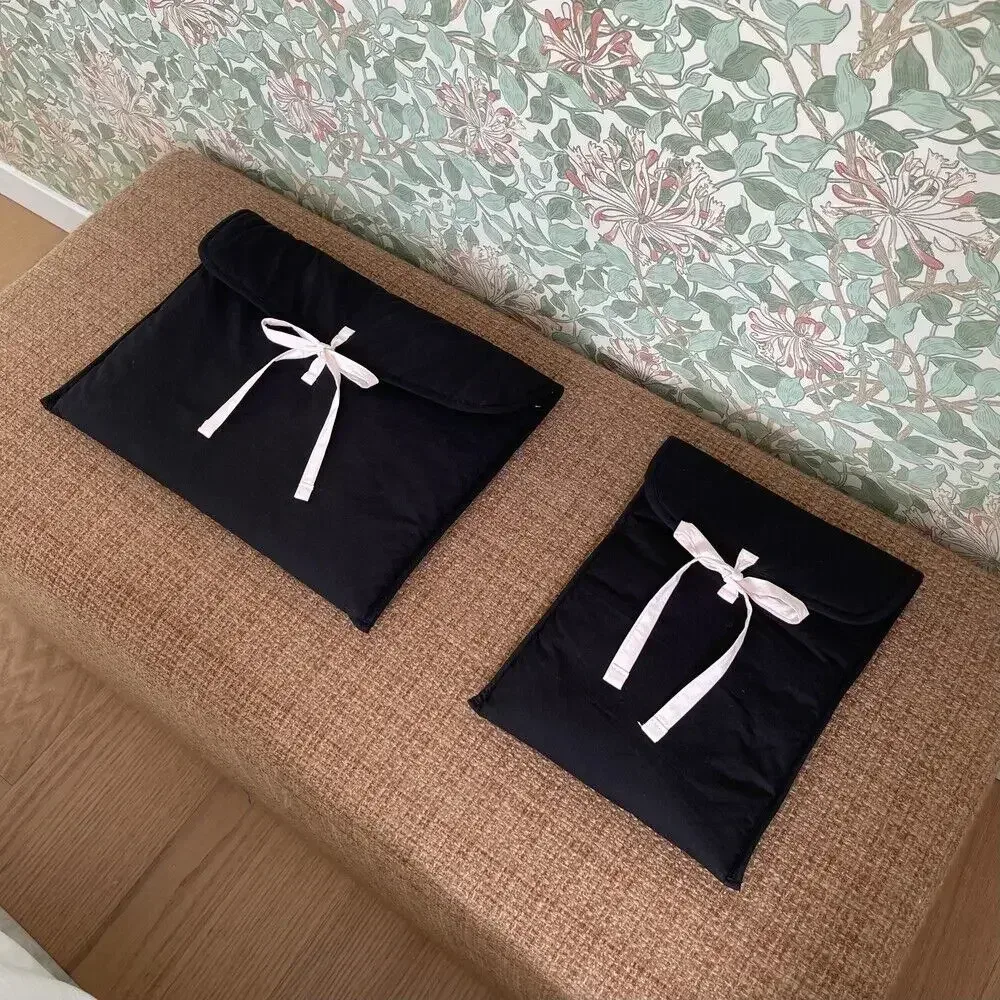 sac d'ordinateur coréen avec nœud papillon y2k, sac à main de rangement pour tablettes noires et roses pour femmes, pochette de rangement de cosmétiques de voyage douce