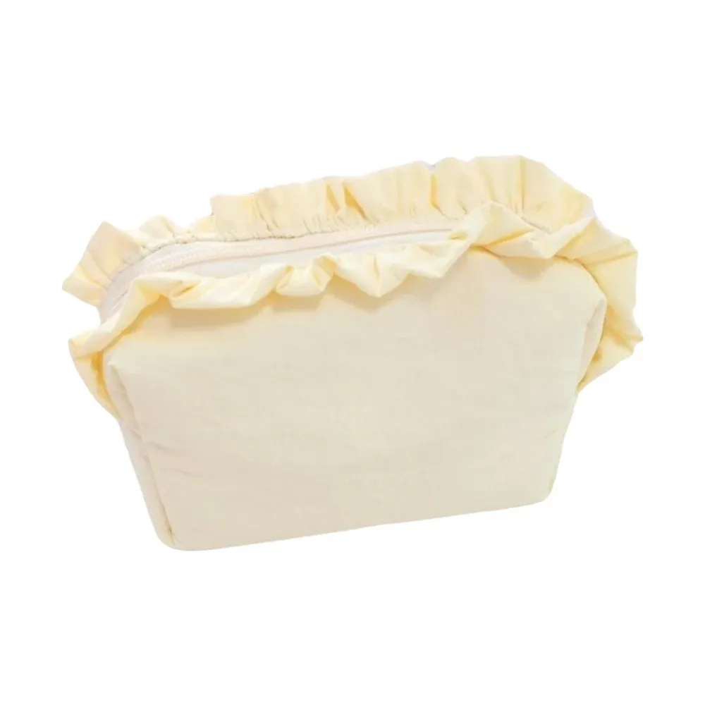 trousse de maquillage unie à volants grande capacité avec fermeture éclair, étui cosmétique en nylon, trousse à crayons, organisateur de toilette pour femme