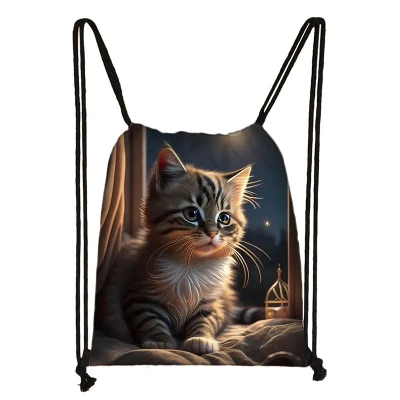 sac à dos imprimé chaton mignon pour femmes, sacs à cordon de serrage chat siamois, sac à bandoulière décontracté pour adolescents, sacs à livres de voyage, porte-chaussures