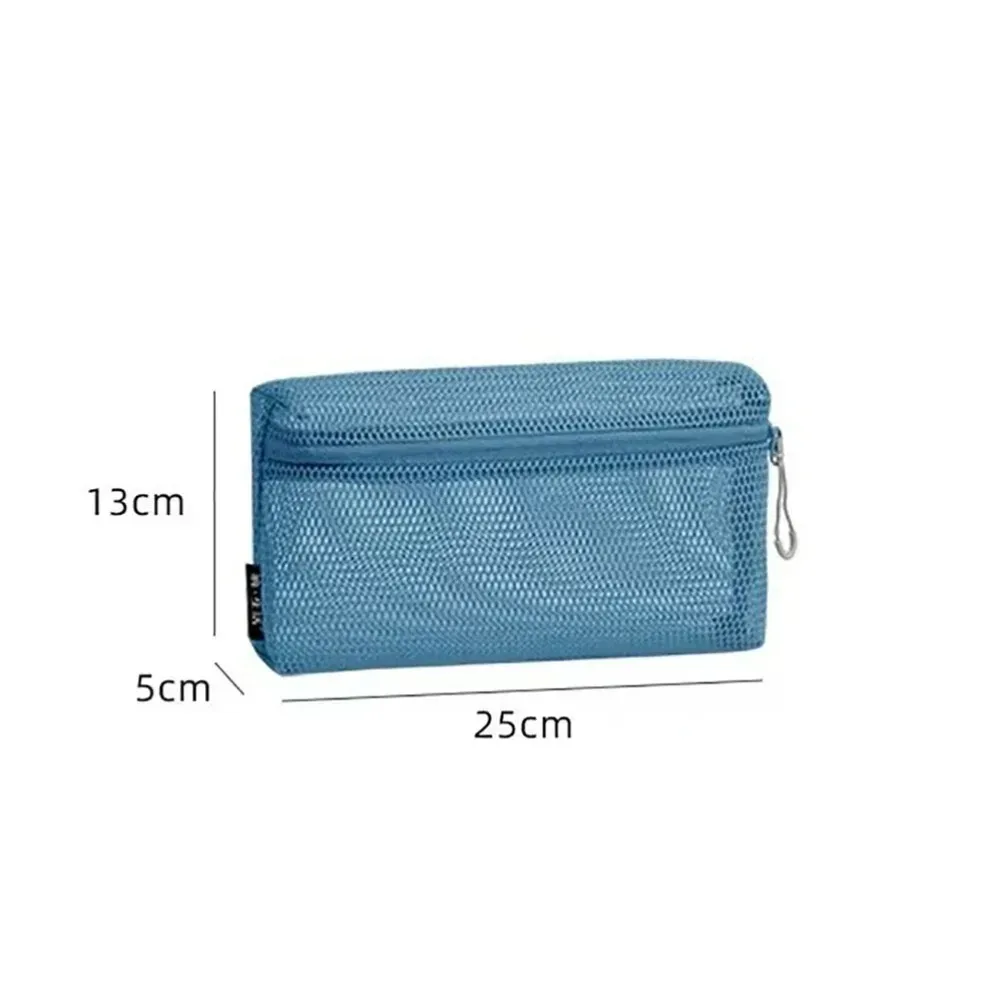 poudres de stockage en nylon décontractées, sac cosmétique en maille à main, polyvalent avec fermeture éclair, voyage