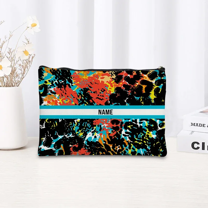 trousse de maquillage à motif léopard et tigre, trousse de toilette cosmétique essentielle pour les voyages, cadeau d'anniversaire ou de vacances avec nom personnalisé, trousse de maquillage