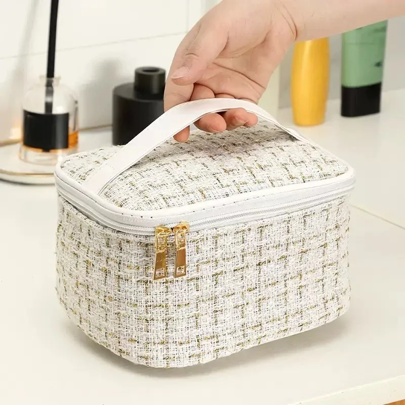 1 sac à cosmétiques classique multifonctionnel de grande capacité, double fermeture éclair avec poignée, sac de toilette de voyage portable
