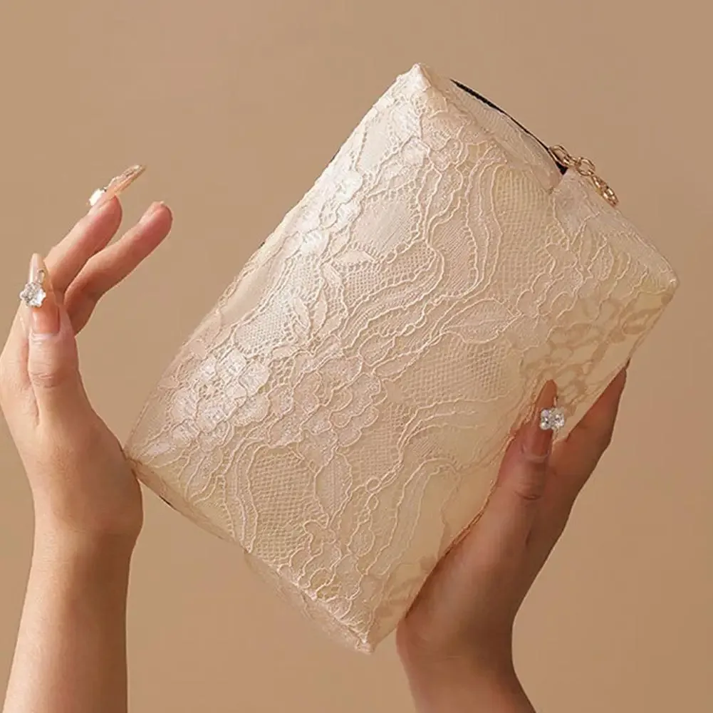 sac de maquillage en dentelle pour femmes, grande capacité, organiseur de cosmétiques et de bijoux, sac à fermeture éclair carré, trousse de toilette portable