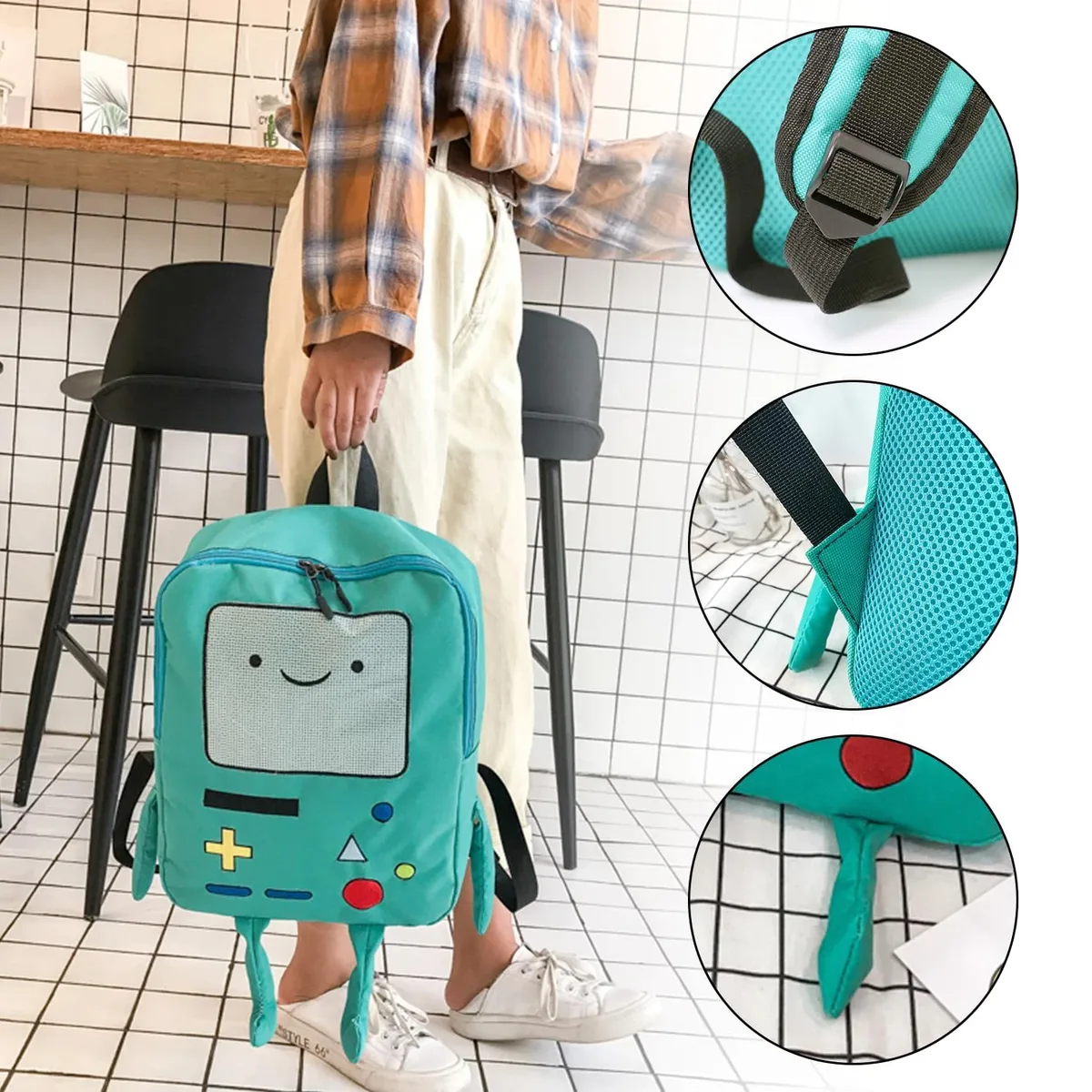 dessin animé robot voyage ordinateur portable mignon sac à dos bleu pu robot animal finn jake aventure voyage sac à dos résistant à l'eau collège sac