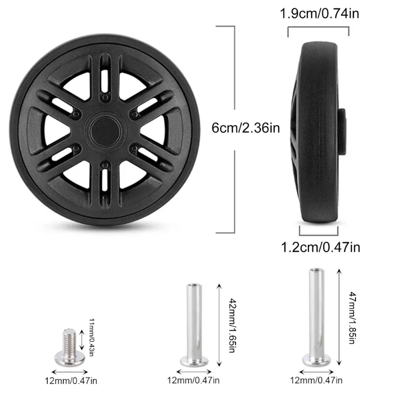 roues remplacement bagages 60mm, réparation roues valise double en caoutchouc 8 pièces