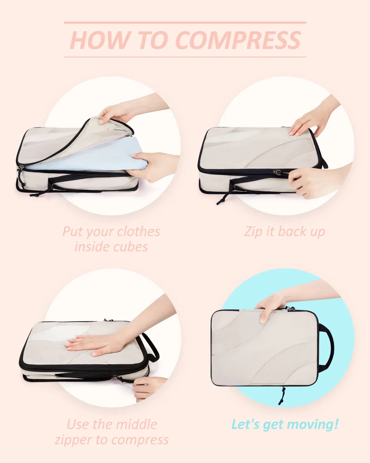 bagsmart-cubes d'emballage de compression pour bagages, organisateurs de valise légers, ensemble de sacs de voyage, 6 ensembles