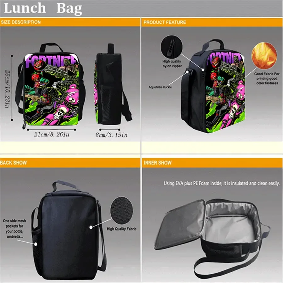 ensemble de 3 sacs à dos pour enfants, sac à lunch et trousse à crayons, sac fortnite à motif de dessin animé, léger pour garçons et filles de 6 à 10 ans, porte-clés imprimé en 3d gratuit