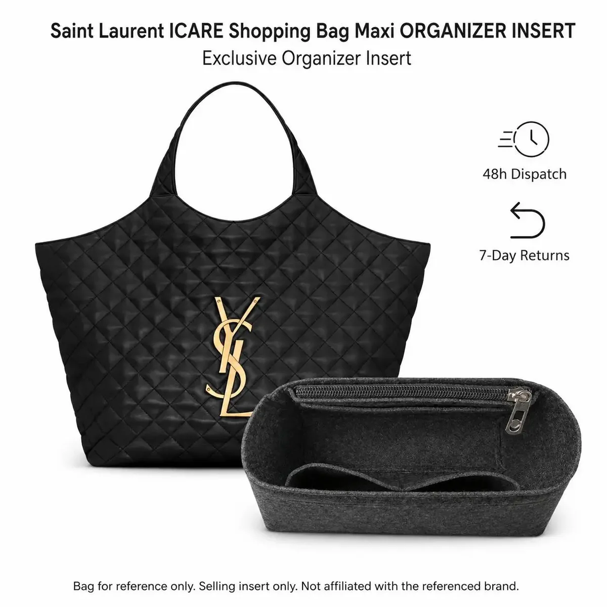 Organisateur de sac compatible avec le sac shopping Saint Laurent ICARE Maxi, doublure de sac imperméable et fine avec poche zippée 35 x 6 x 24 cm