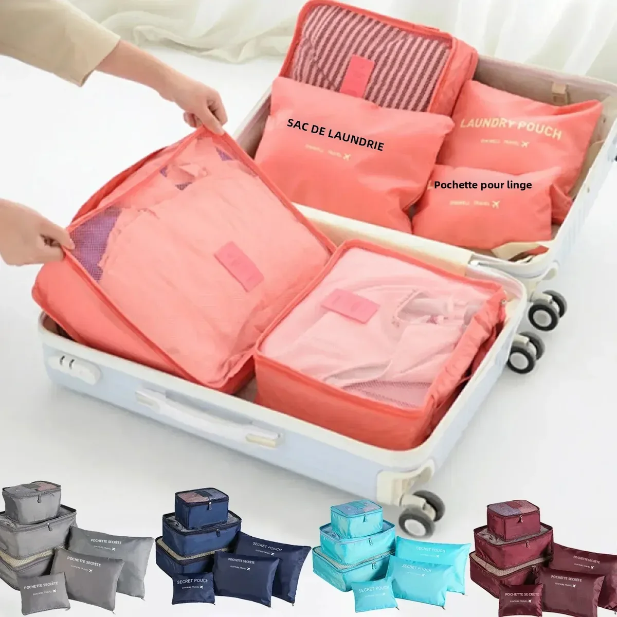 Ensemble de 6 sacs de rangement pliables pour voyage, organiseurs de bagages portables, cubes de rangement pour vêtements, organisation de valise, essentiels de voyage