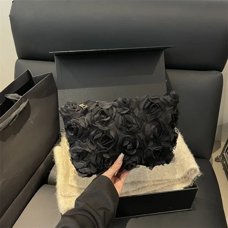 sac à cosmétiques à fleurs en dentelle noire, grande capacité, pochette de rangement de toilette de voyage pour femmes, sac à main