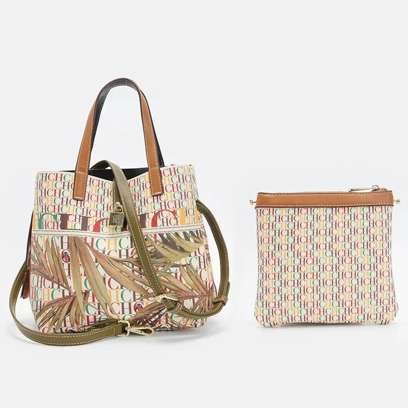 ch sac seau pour femme, ensemble de 2 pièces, sac bandoulière à imprimé floral, sac à main de luxe de créateur avec mini pochette pour usage quotidien