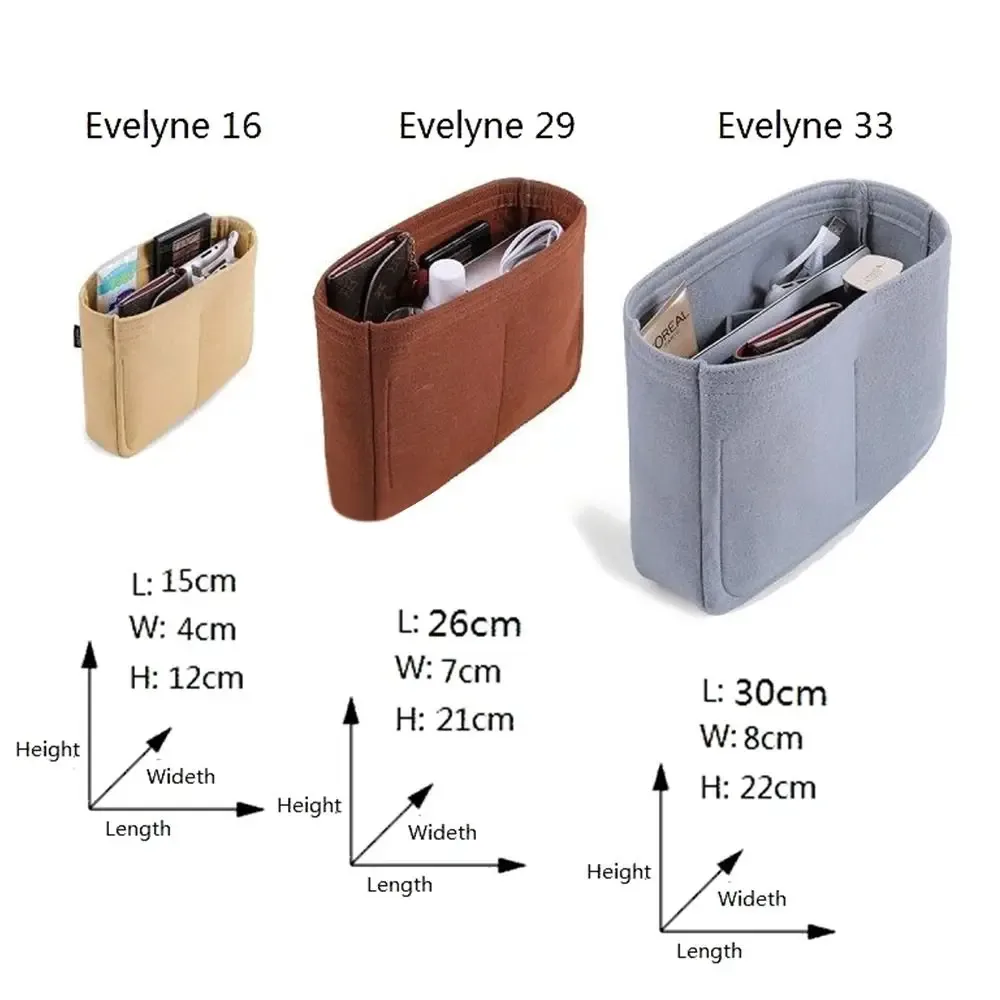 sac à main en feutre, sac d'insertion, sac de rangement, sac interne, sac de support portable, organisateur pour evelyne 16/29/33