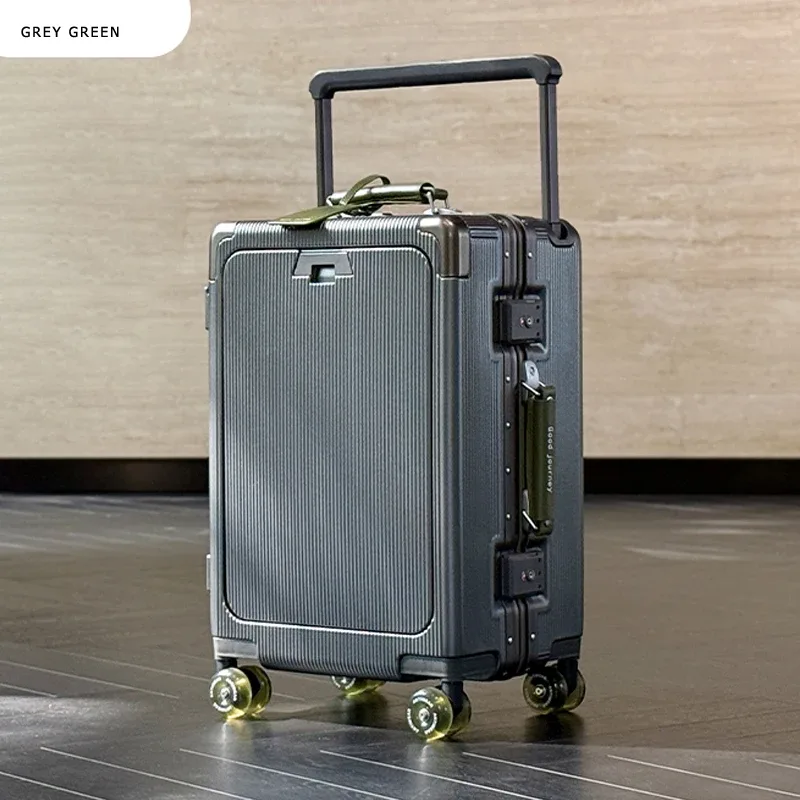 bagage à ouverture frontale, valise à cadre en aluminium pour pc de haute qualité, bagage de voyage à poignée large avec port de chargeur usb pour ordinateur portable