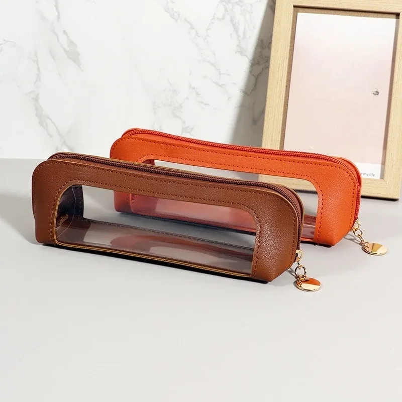 sac à cosmétiques transparent et étanche en pu, sac de rangement pour pinceaux de maquillage de voyage à fermeture éclair, pochette de rangement pour cosmétiques, trousse à crayons