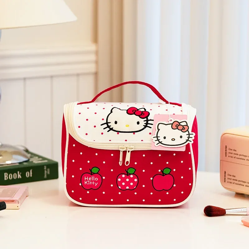 trousse de maquillage hello kitty à imprimé pomme, très attrayante, grande capacité, durable, idéale pour les voyages et les déplacements professionnels, portable