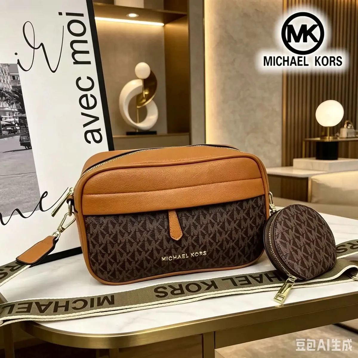 sac bandoulière michael kors jet set light luxury travel print pour femme, nouvelle arrivée, sac multifonctionnel pour appareil photo