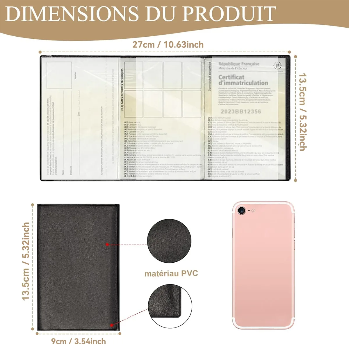 porte-documents de voiture pliable pour immatriculation et permis, pochette de rangement légère en pvc pour les urgences routières, lot de 1