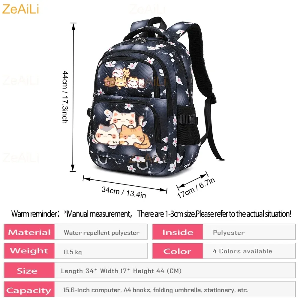 sac à dos imperméable décontracté à thème chat et chien pour femmes, sac de voyage, cartable pour adolescentes, sac à livres, mochila