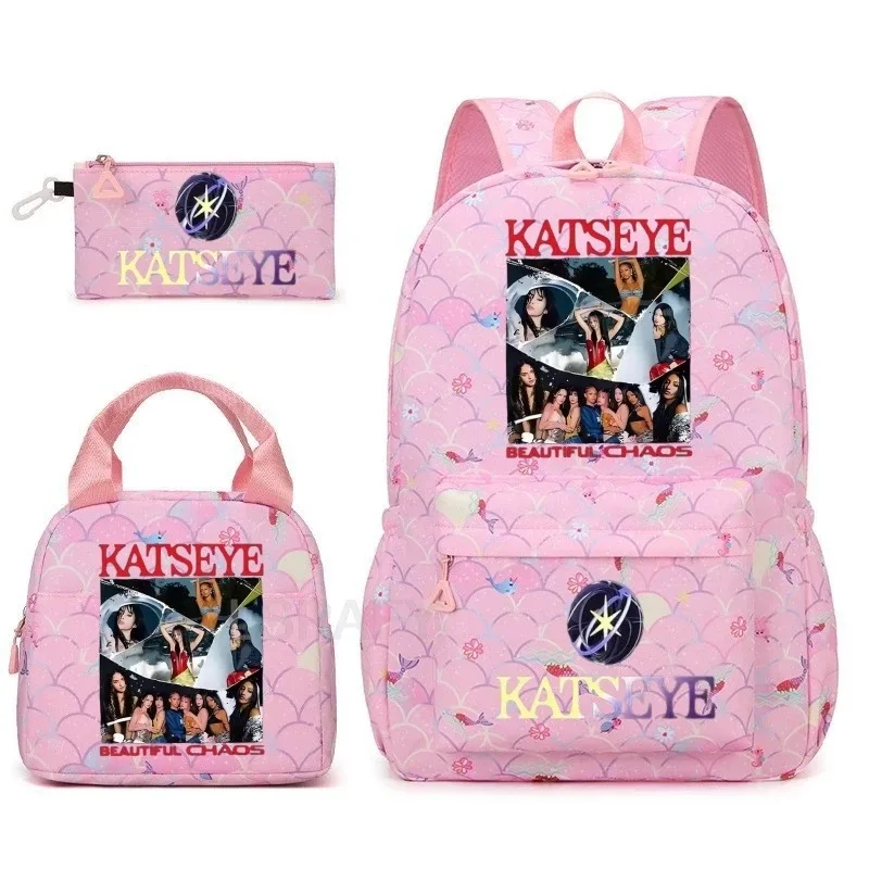 sac à dos amusant katseye, imperméable, grande capacité, pour ordinateur portable, sac d'école, pour femmes et hommes, motif dessin animé, sac de voyage, ensemble de 3 pièces.