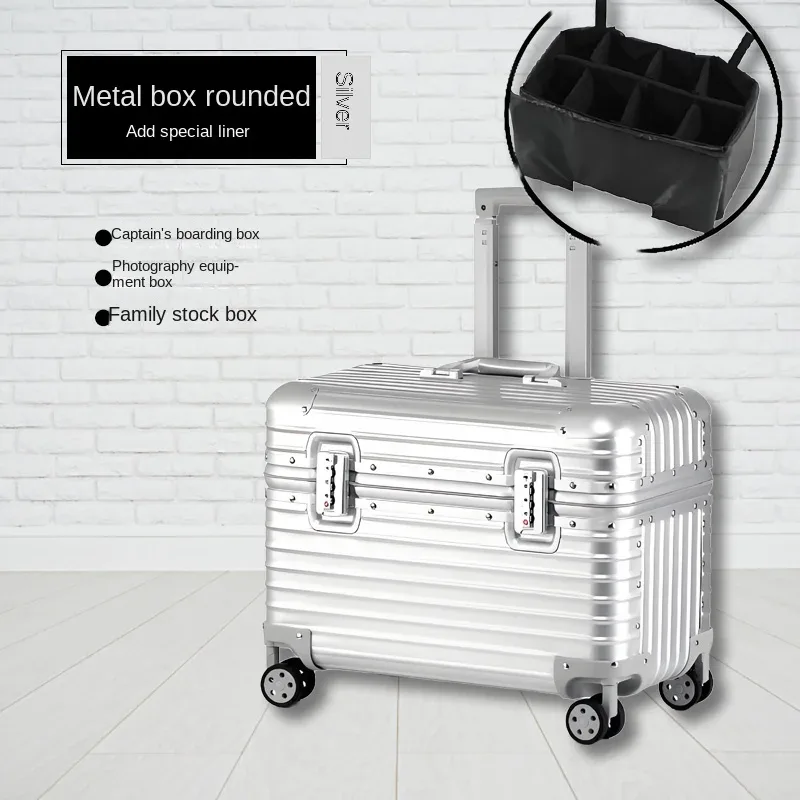 étui capitaine tout en alliage d'aluminium et de magnésium, valise de cabine pour appareil photo d'affaires, bagages en métal de 18 pouces, valises de voyage 20/22 pouces