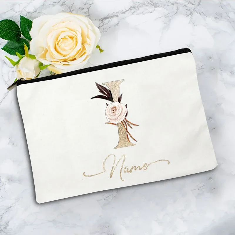 pochette à cosmétiques personnalisée avec nom, motif floral vintage, cadeau élégant pour femmes, demoiselles d'honneur, anniversaire, organisateur de maquillage