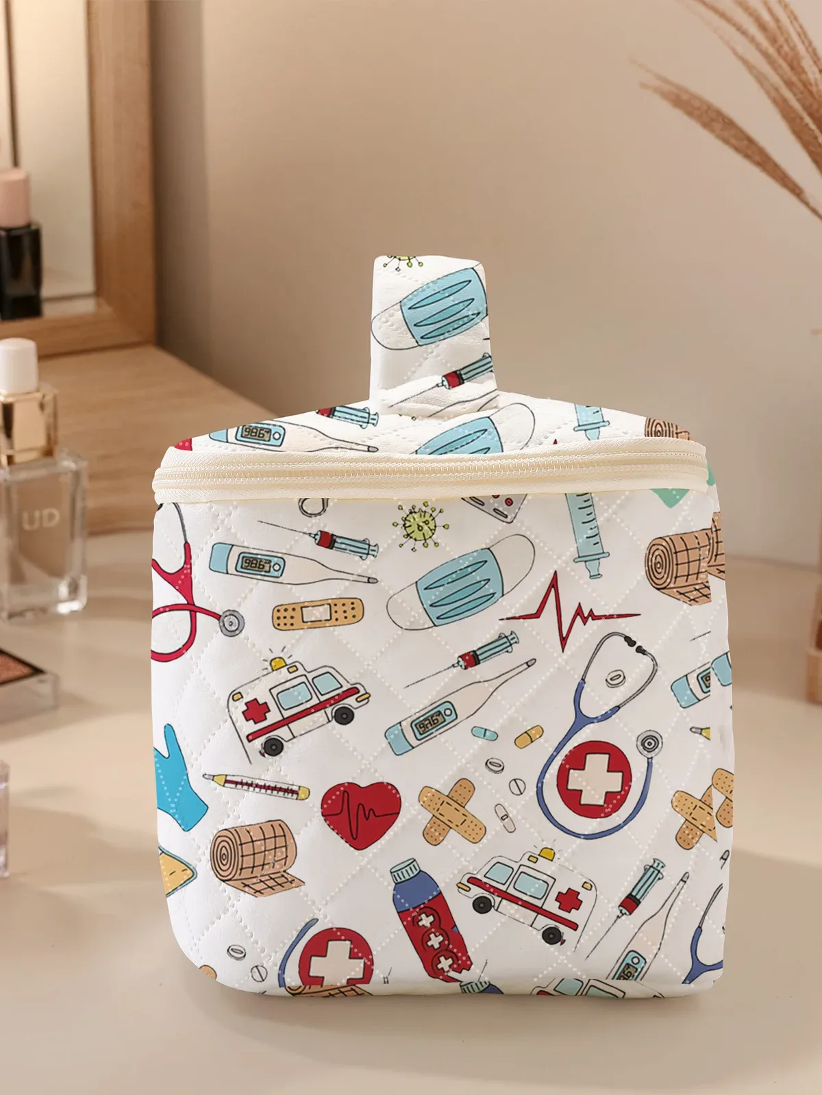 1 pièce, cosmétiques de voyage portables avec motifs de fournitures médicales, sacs de rangement de voyage de grande capacité, sacs de maquillage mignons et élégants