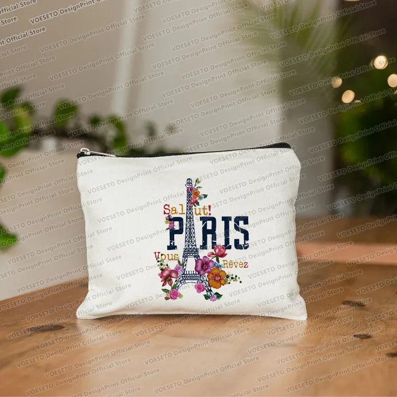 sac de maquillage imprimé tour eiffel de paris, trousse de toilette de voyage, organiseur de cosmétiques, pochette en toile pour femme, fermeture éclair, sacs à cosmétiques, meilleur cadeau