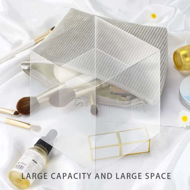 trousse de toilette de voyage en velours côtelé, organiseur de cosmétiques avec pochette pour serviettes hygiéniques, design mignon pour femmes