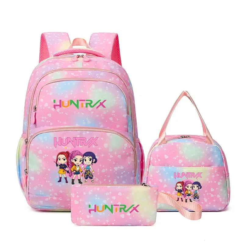 lot de 3 sacs à dos kpop demon hunters, cartable de dessin animé pour adolescents, sac d'étudiant, sacoche pour ordinateur portable et livres, sac de voyage, mochilas