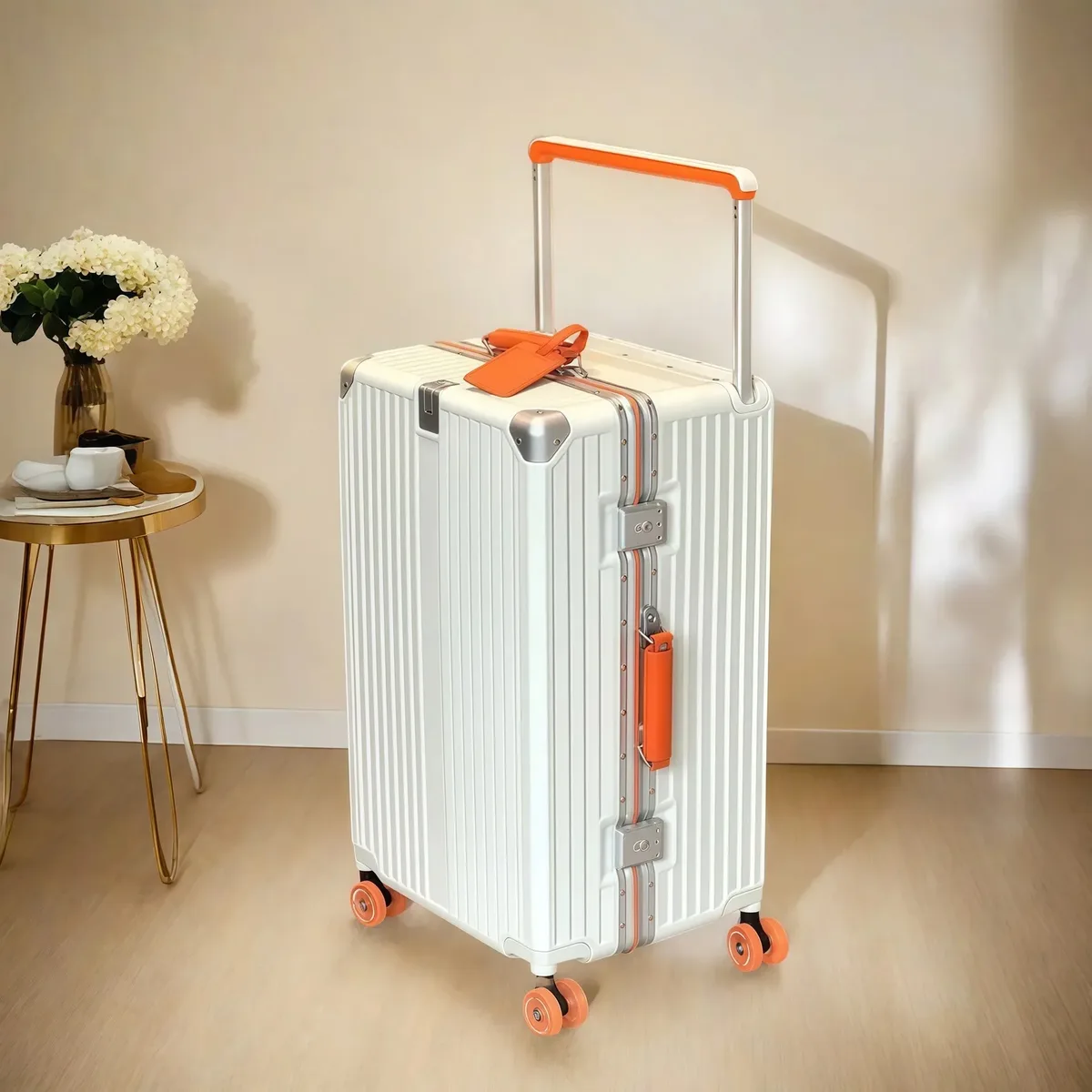 valise de chariot d'équilibre de voyage à guidon large avec roues silencieuses colorées serrure tsa bagage roulant matériau pc de grande capacité