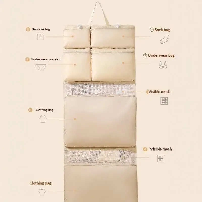 sac de rangement suspendu pliable et portable pour voyage, organisateur multi-poches pour vêtements et accessoires, gain de place pour bagages