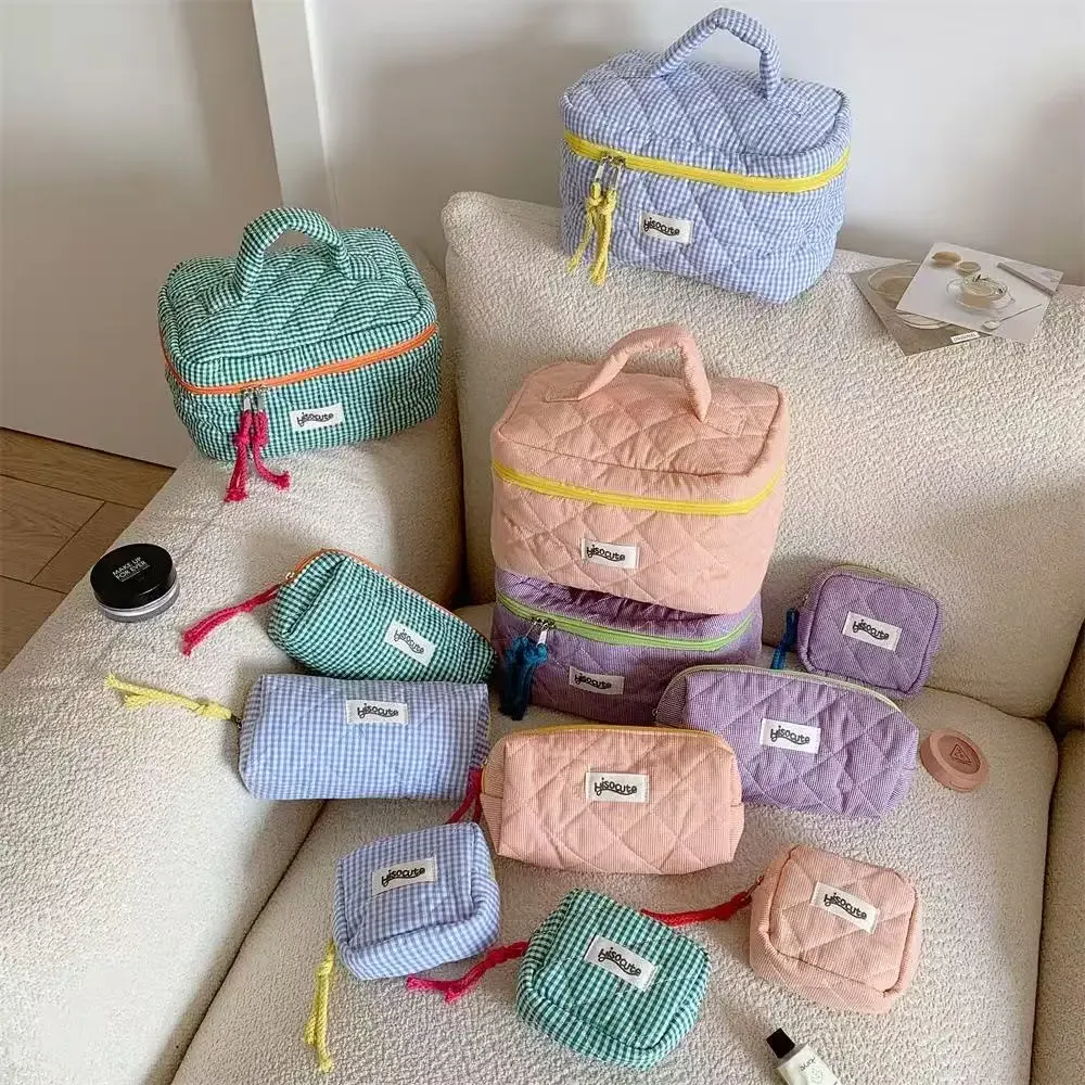 ensemble de trousses de toilette à carreaux, style simple, grande capacité, sac de rangement portable pour outils cosmétiques, pour la maison, la salle de bain, trousse de toilette