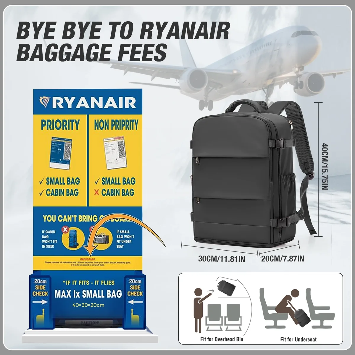 sac à dos de voyage pour ordinateur portable, pour femmes et hommes, bagage à main, pour affaires, université, étanche, pour avion, sac à dos ryanair 40x30x20