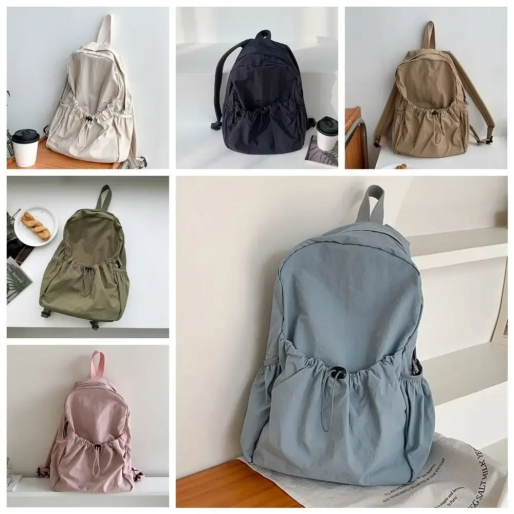 sac à dos décontracté de style coréen avec cordon de serrage, pliable, léger, en nylon doux, couleur unie, sac fourre-tout, sac à bandoulière pour employé de bureau