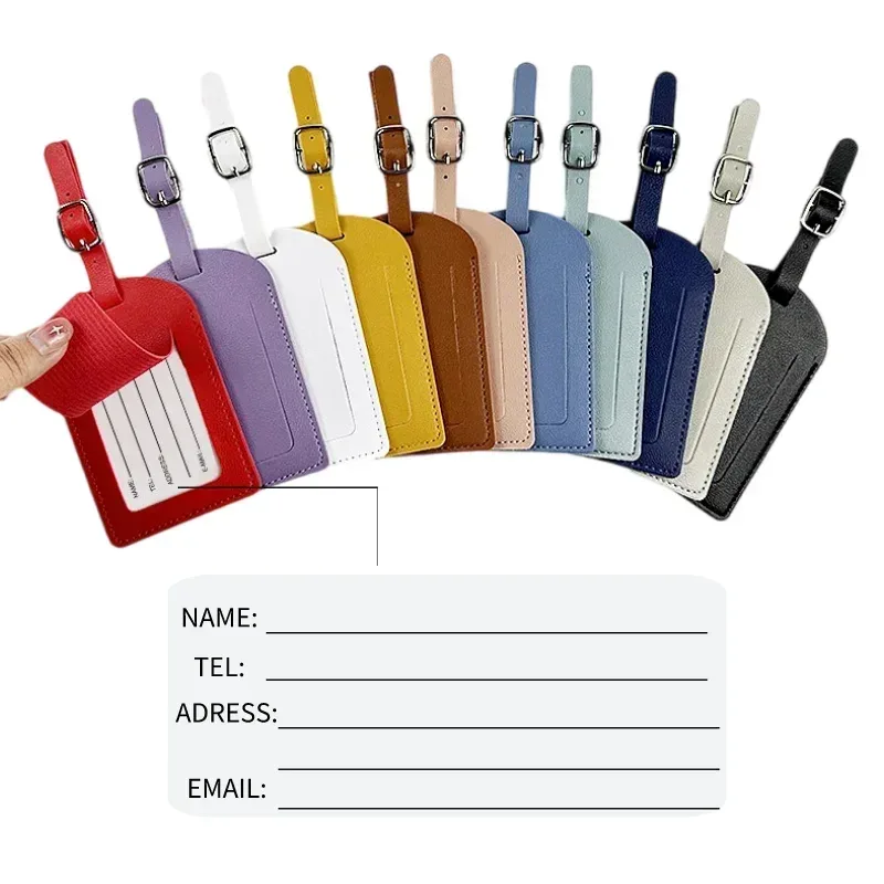 étiquette d'identification de bagage en cuir pu pour valise, porte-nom et adresse, accessoire de voyage pour femmes et hommes