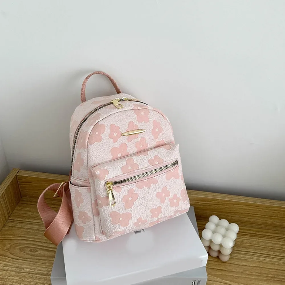 sac à dos mignon en toile à motif floral, sac à bandoulière en cuir pu à motif floral, grande capacité, style coréen, sac d'école pour étudiants, voyage