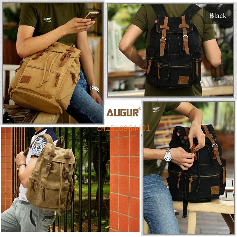 augur-sac d'école en toile vintage sr pour hommes, sacs de voyage pour hommes, grande capacité, sac rétro pour ordinateur portable, nouvelle mode