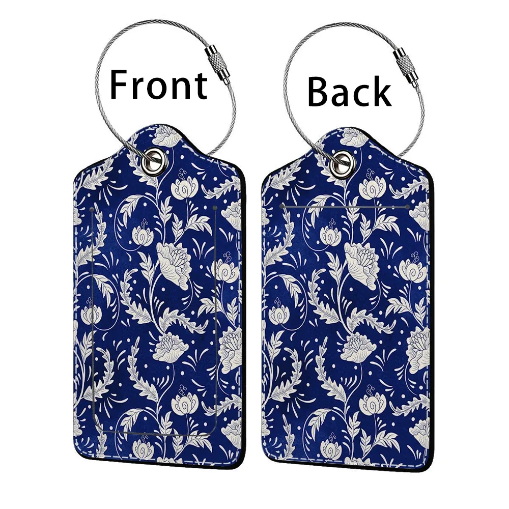 étiquette de bagage d'affaires en cuir imprimé de belles fleurs, étiquette d'adresse de valise, étui d'embarquement de bagages, clip d'adresse d'identification de nom