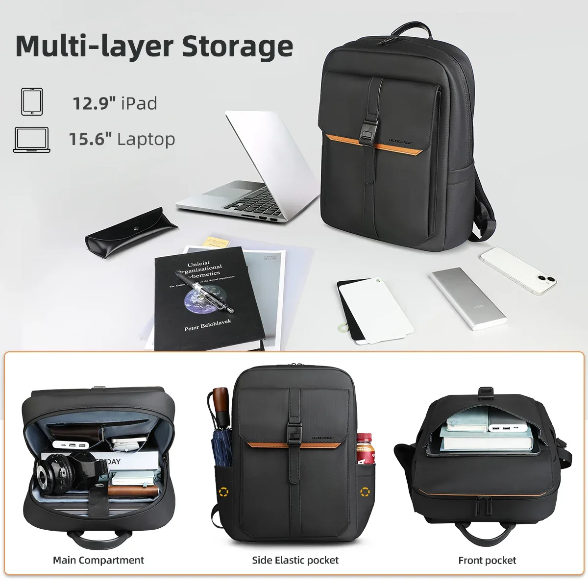 hcankcan-sac à dos de voyage étanche pour homme, sac pour ordinateur portable d'affaires, sac de travail durable, pack décontracté pour adolescent, mode 15.6