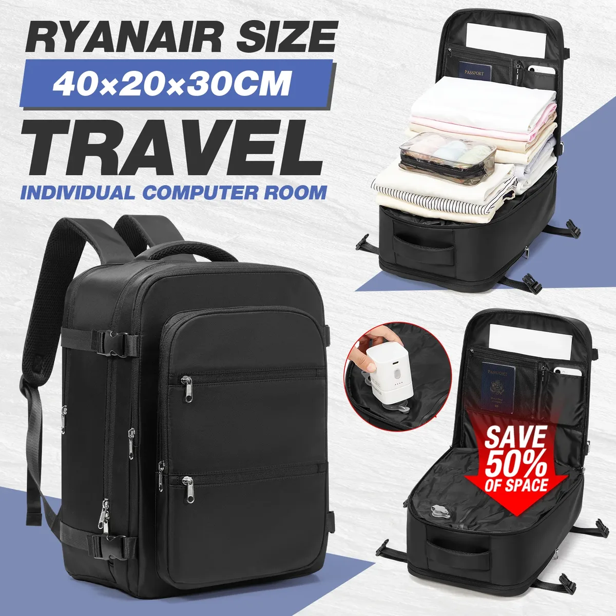 sac de rangement sous vide, sac à dos ryanair 40x30x20, sac à dos sous vide, sac à dos de voyage pour bagages à main, sac à dos de travail pour hommes, sac pour ordinateur portable de cabine