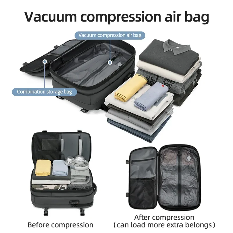 sac à dos de voyage pour hommes, sac à dos à compression sous vide pour ordinateur portable 17 pouces, sac à dos d'affaires de grande capacité, sac à dos de camping extensible, sac à dos de randonnée