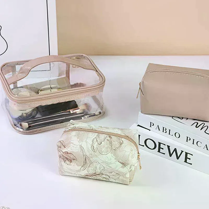 trousse de toilette transparente à imprimé floral, lot de 3, grande capacité, pochette de rangement pour maquillage portable pour femmes, voyage