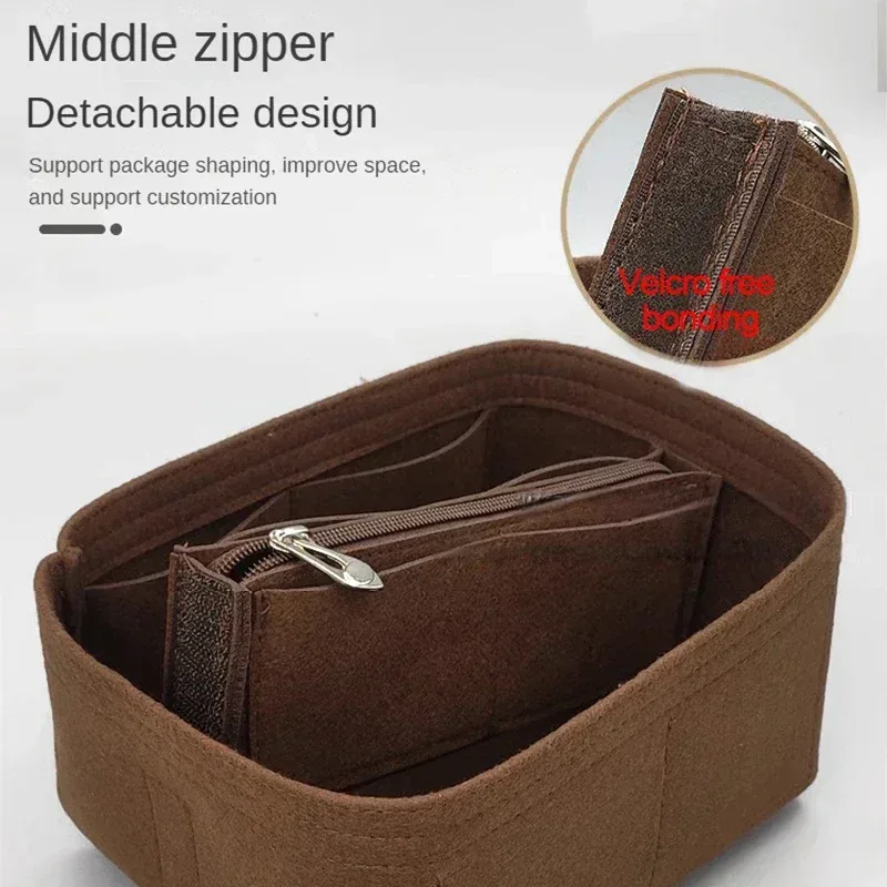organisateur insérer sac de rangement intérieur feutre sac à main shaper stockage cosmétique insérer sac à main avec fermeture éclair adapté pour h picotin 18 22