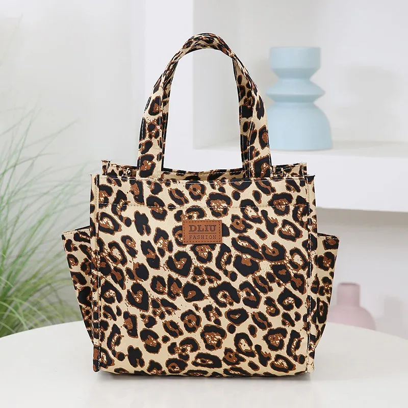 nouveau sac fourre-tout à déjeuner de grande capacité imprimé léopard rétro avec pochette de rangement sac à main de travail de banlieue sac de repas portable