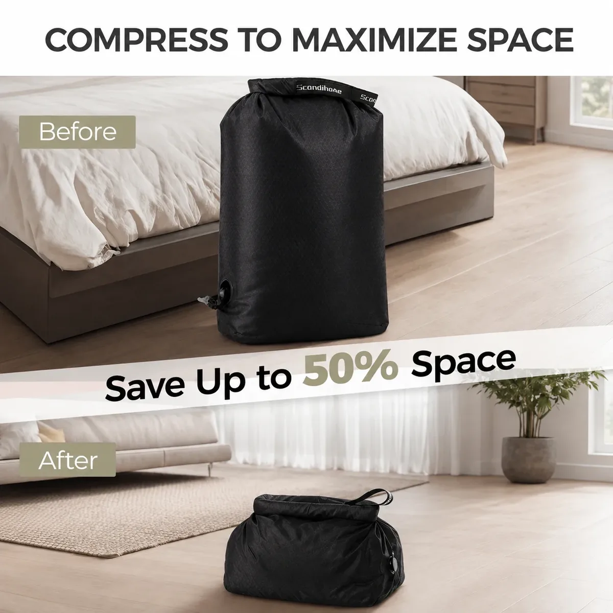 sac de rangement de voyage, sac de compression étanche sans pompe, sac sous vide, organisateur de vêtements, pochette gain de place pour le backpacking et la salle de sport